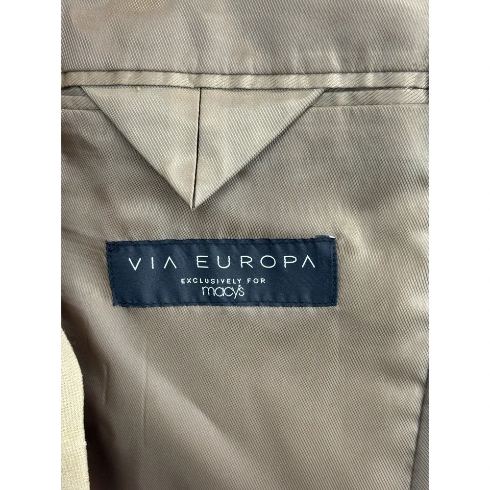Via Europa Faux Suede Blazer Men's 42R Tan‎ Brown Microfiber Sport Coat Jacket